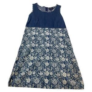 Vintage 90s Blue J Denim Floral Tank Dress, Size M, Cottagecore